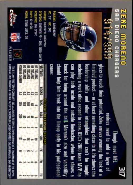 A9106- 2001 Topps Chrome Football Card #s 221-320 -You Pick- 15+ FREE US SHIP - Picture 167 of 173