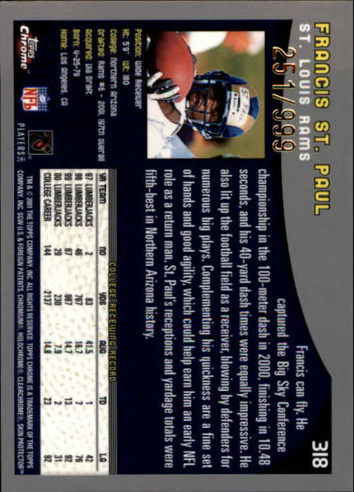 A9106- 2001 Topps Chrome Football Card #s 221-320 -You Pick- 15+ FREE US SHIP - Picture 169 of 173