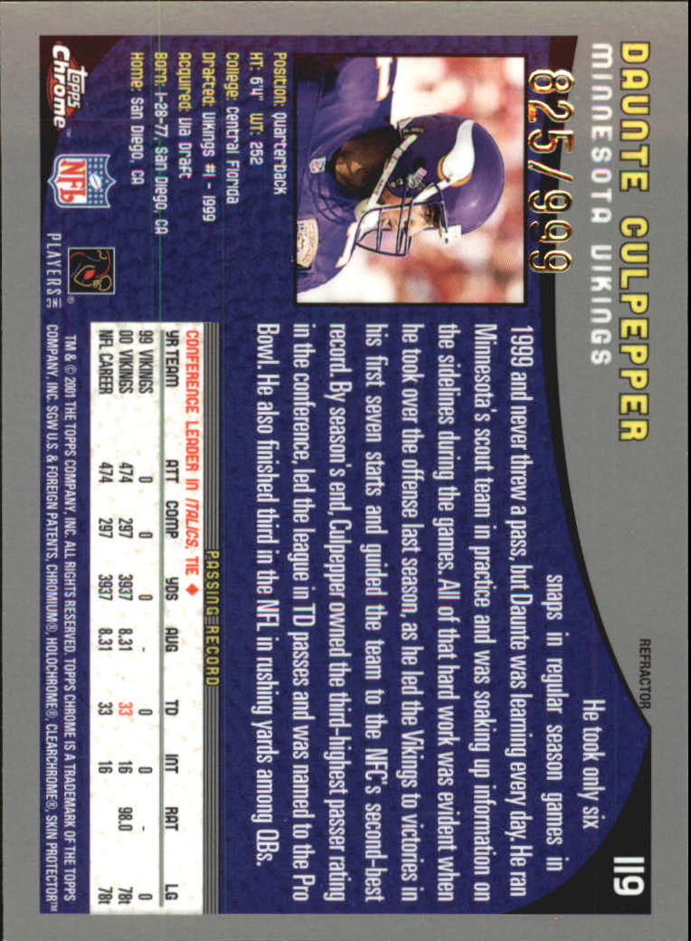 2001 Topps Chrome Refractors #119 Daunte Culpepper back image