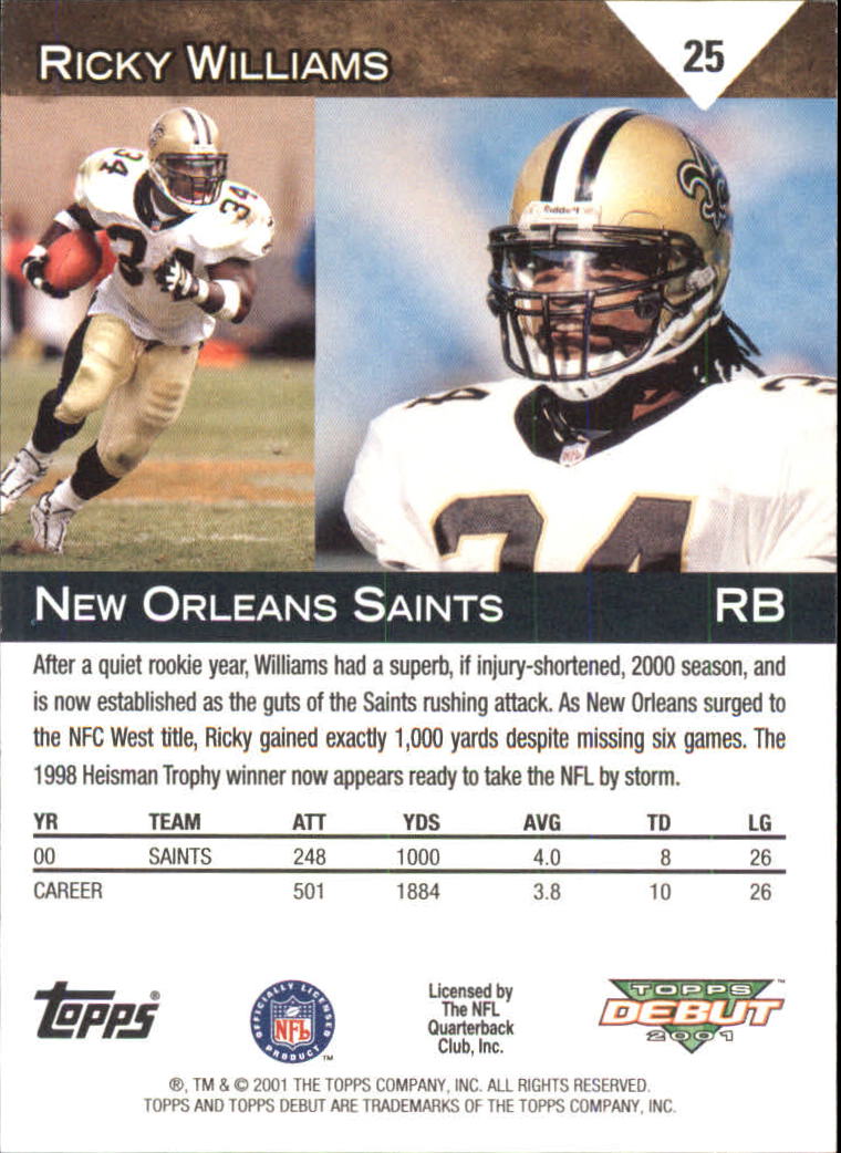 2001 Topps Debut #25 Ricky Williams back image