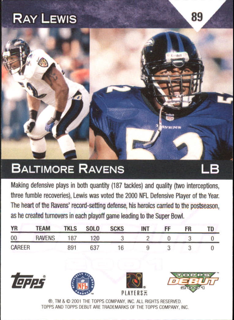 2001 Topps Debut #89 Ray Lewis back image