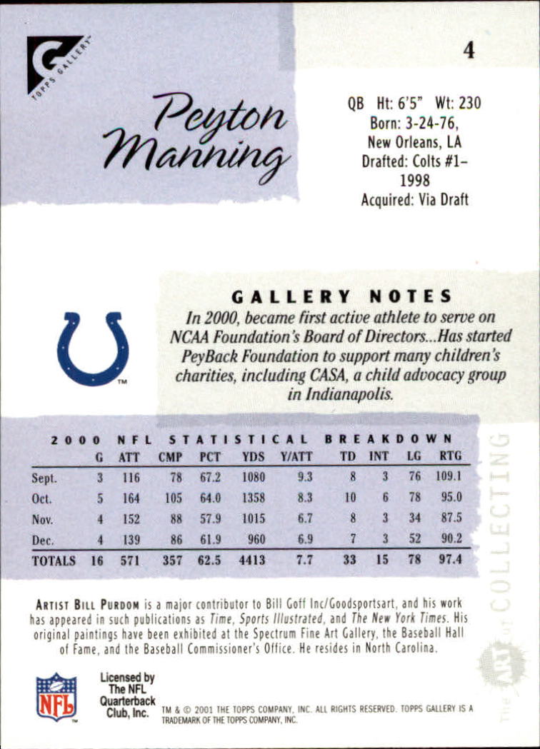 2001 Topps Gallery #4 Peyton Manning back image
