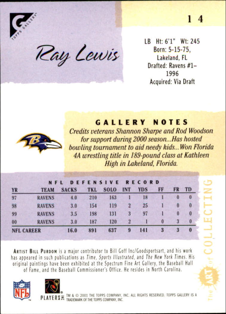 2001 Topps Gallery #14 Ray Lewis back image