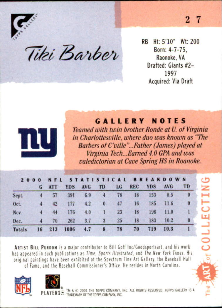 2001 Topps Gallery #27 Tiki Barber back image