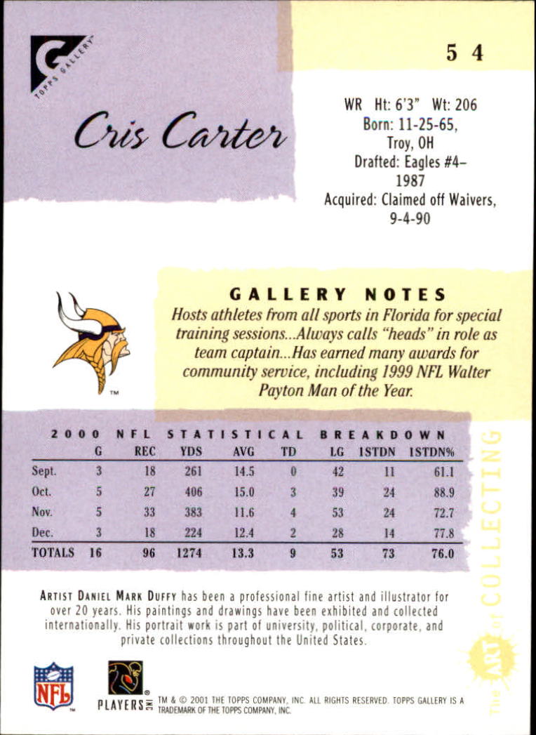2001 Topps Gallery #54 Cris Carter back image