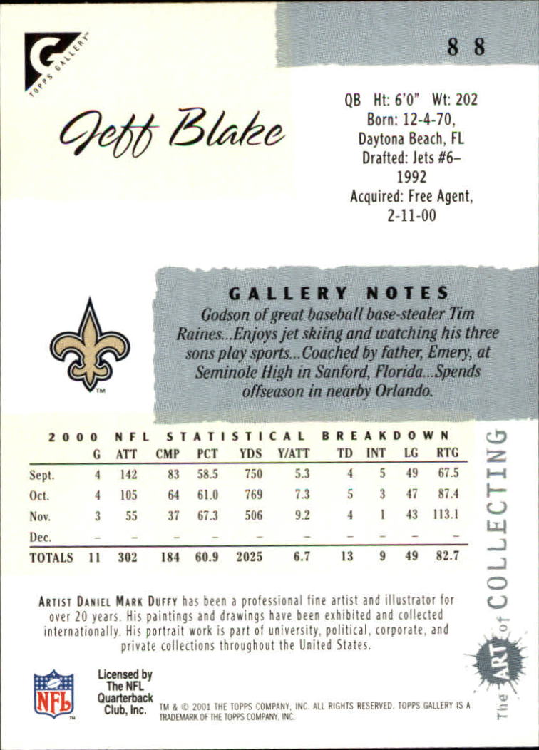 2001 Topps Gallery #88 Jeff Blake back image