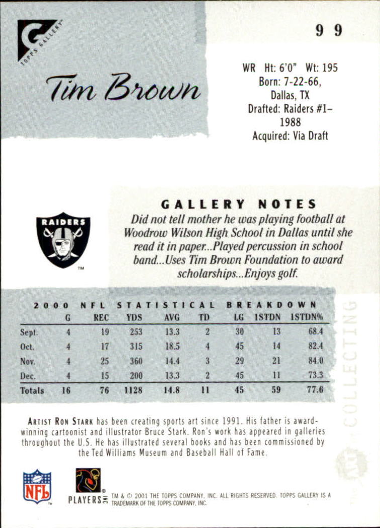2001 Topps Gallery #99 Tim Brown back image