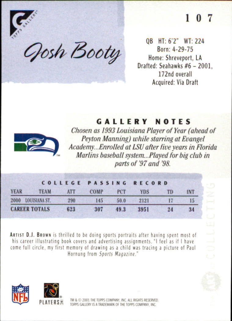 2001 Topps Gallery #107 Josh Booty RC back image