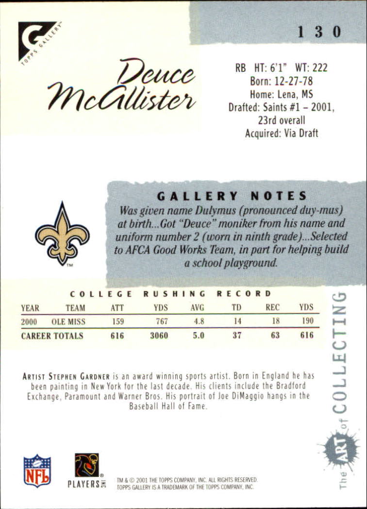 2001 Topps Gallery #130 Deuce McAllister RC back image