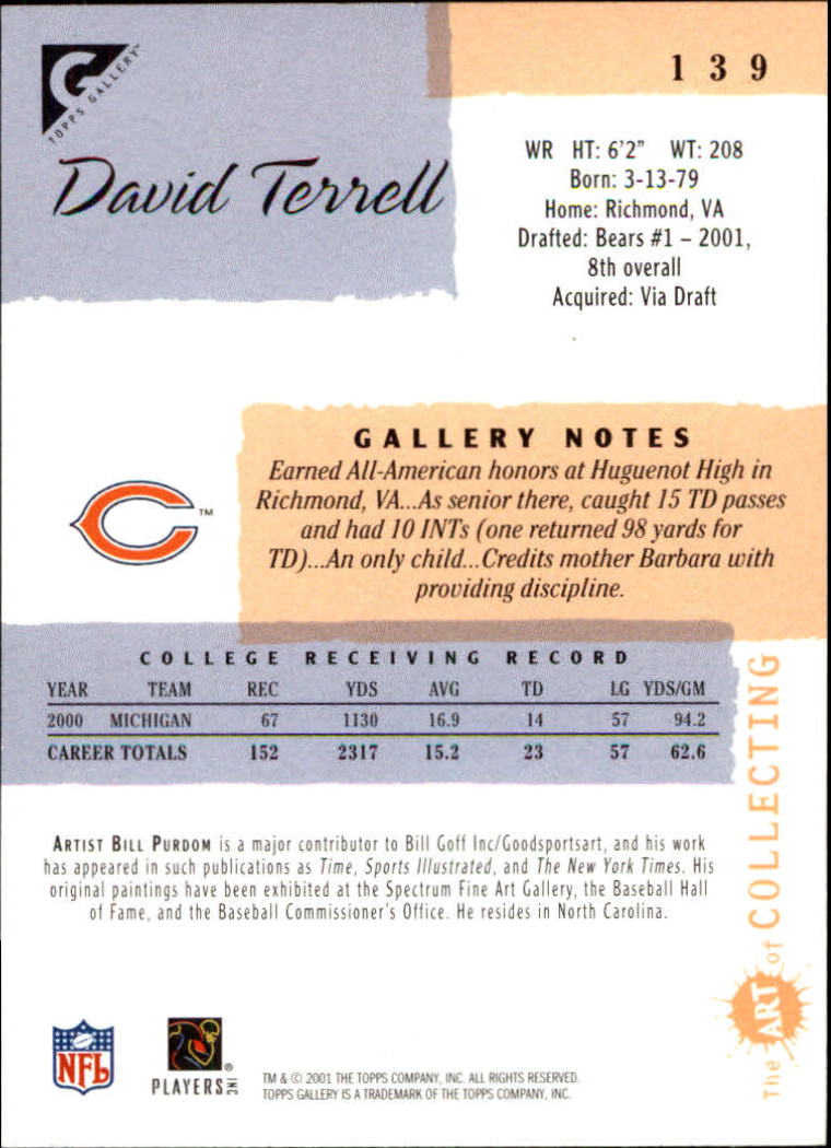 2001 Topps Gallery #139 David Terrell RC back image