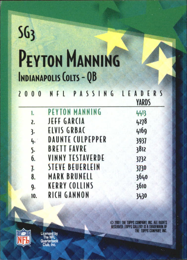 2001 Topps Gallery Star Gallery #SG3 Peyton Manning back image