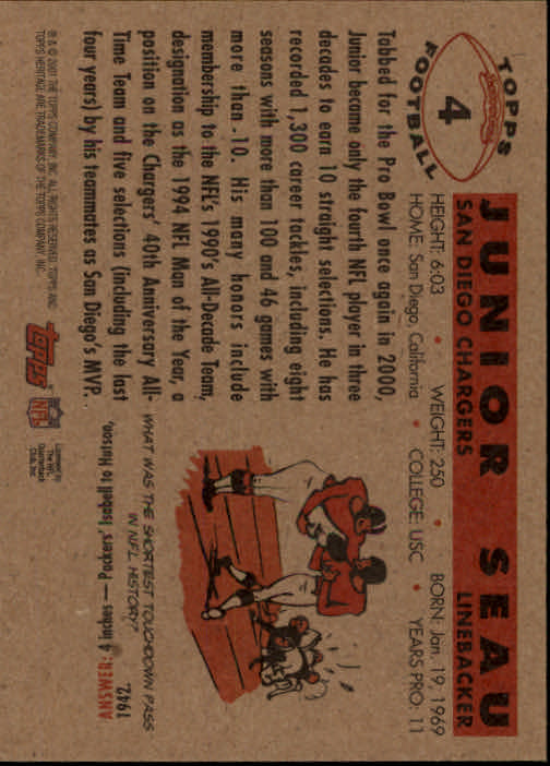 2001 Topps Heritage Football "Main Set" Cards - Picture 7 of 125