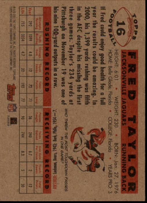 2001 Topps Heritage Football "Main Set" Cards - Picture 27 of 125