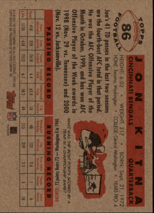 2001 Topps Heritage Football "Main Set" Cards - Picture 101 of 125