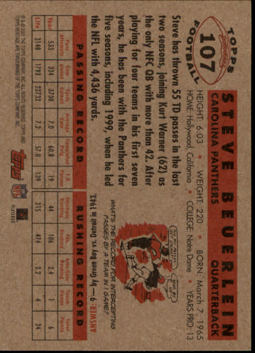2001 Topps Heritage Football "Main Set" Cards - Picture 119 of 125