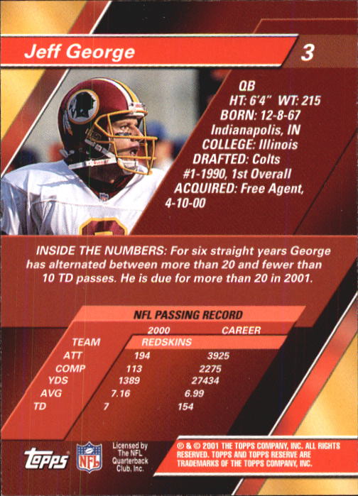 2001 Topps Reserve Football Cards - Picture 5 of 91