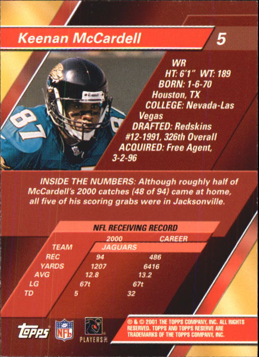 2001 Topps Reserve Football Cards - Picture 7 of 91