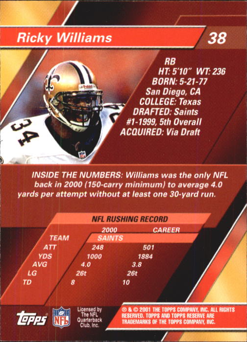 2001 Topps Reserve Football Cards - Picture 27 of 91