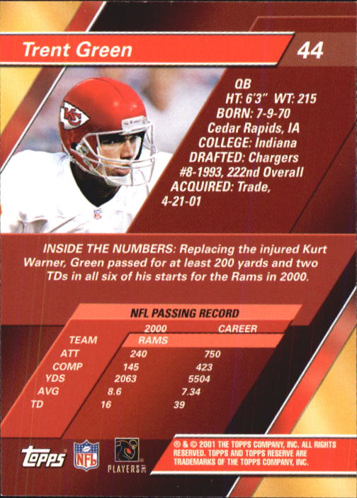 2001 Topps Reserve Football Cards - Picture 33 of 91
