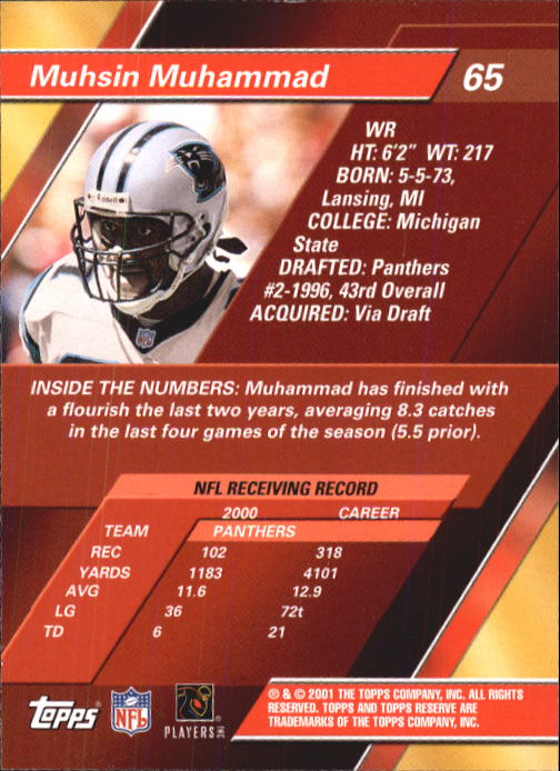 2001 Topps Reserve Football Cards - Picture 51 of 91