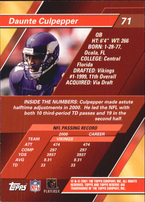 2001 Topps Reserve Football Cards - Picture 55 of 91