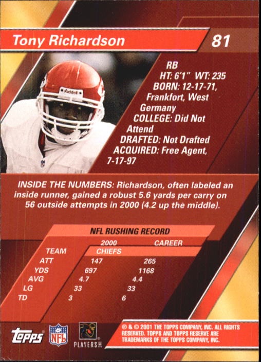 2001 Topps Reserve Football Cards - Picture 67 of 91