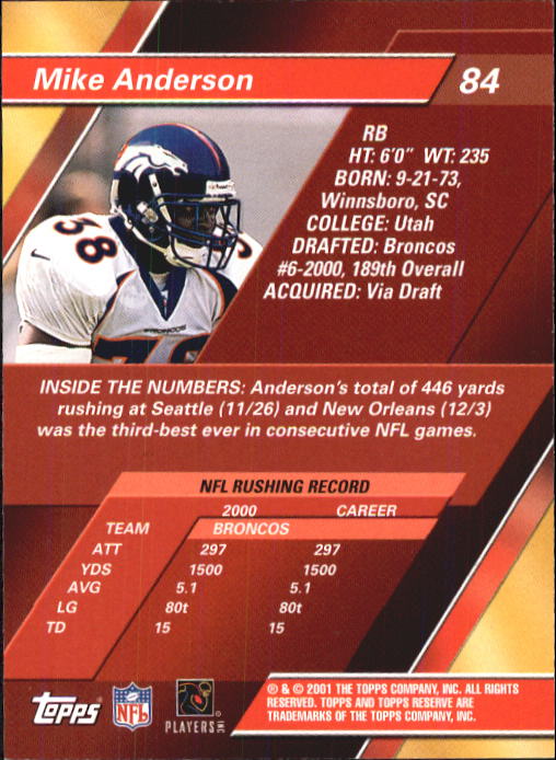 2001 Topps Reserve Football Cards - Picture 71 of 91