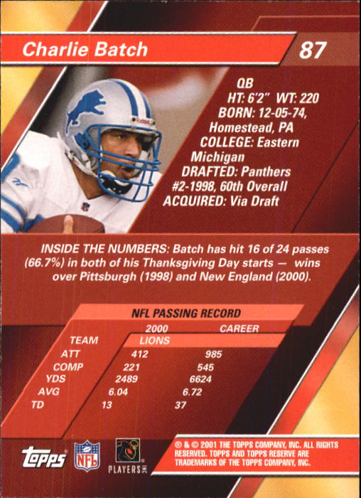 2001 Topps Reserve Football Cards - Picture 73 of 91