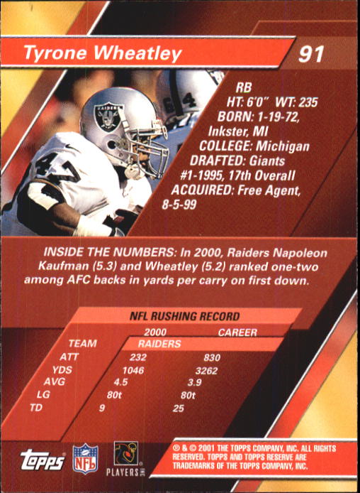 2001 Topps Reserve Football Cards - Picture 75 of 91
