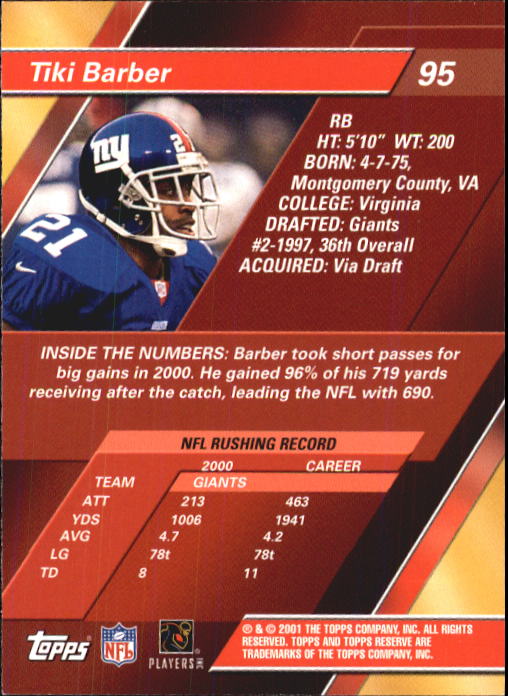 2001 Topps Reserve Football Cards - Picture 79 of 91