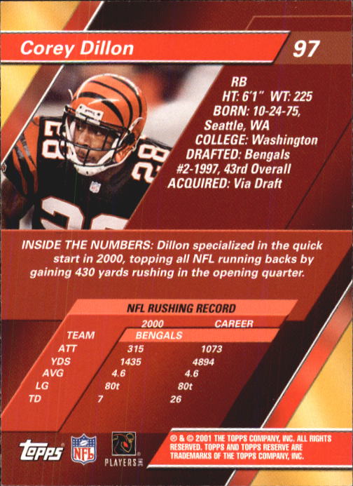 2001 Topps Reserve Football Cards - Picture 81 of 91
