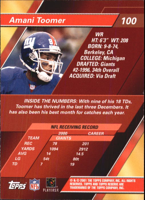 2001 Topps Reserve Football Cards - Picture 83 of 91