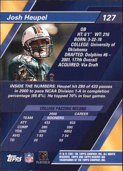 2001 Topps Reserve Football Cards - Picture 89 of 91