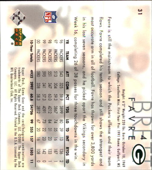 2001 Game Gear (Upper Deck) Football Cards - Picture 119 of 177