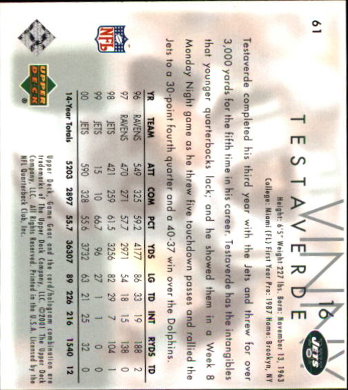 2001 Game Gear (Upper Deck) Football Cards - Picture 63 of 177