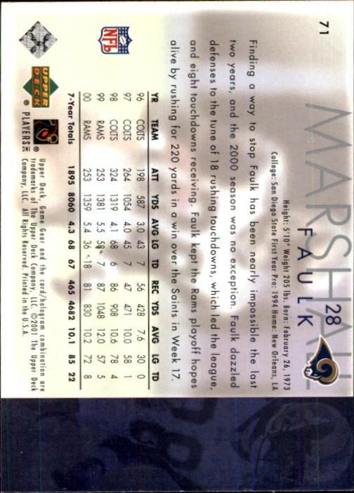 2001 Game Gear (Upper Deck) Football Cards - Picture 45 of 177
