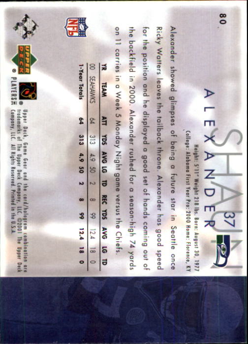 2001 UD Game Gear #80 Shaun Alexander back image