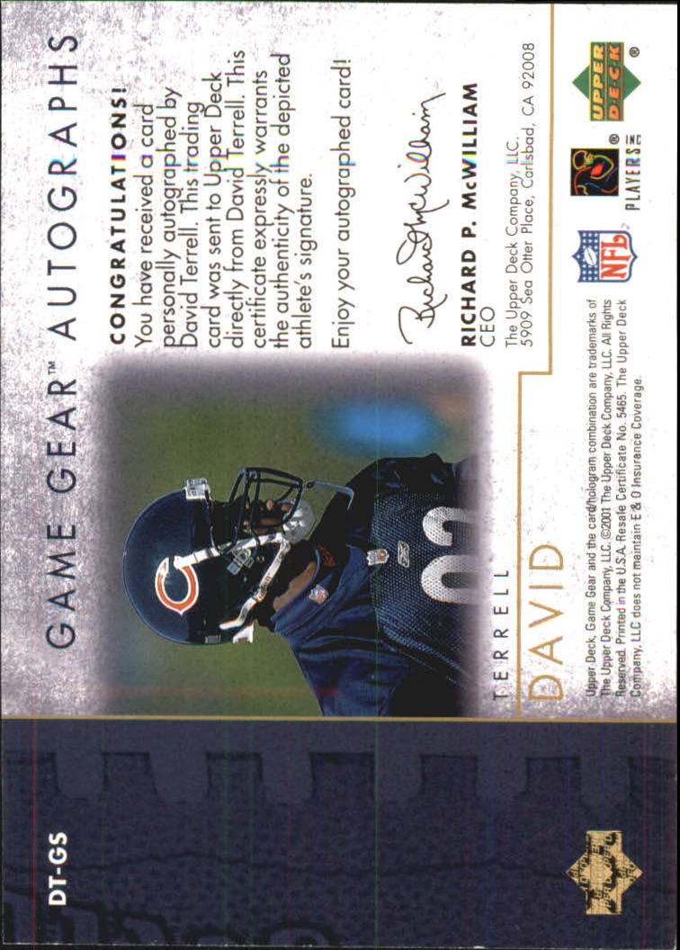 2001 UD Game Gear Autographs #DTGS David Terrell back image