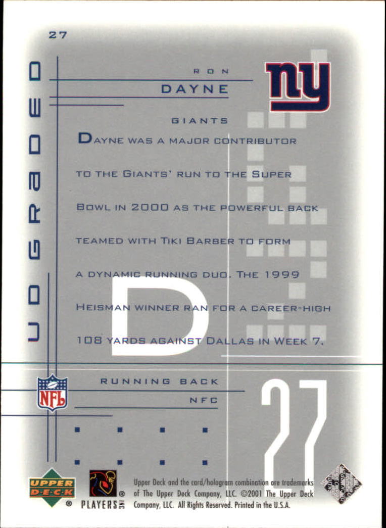 2001 UD Graded #27 Ron Dayne back image