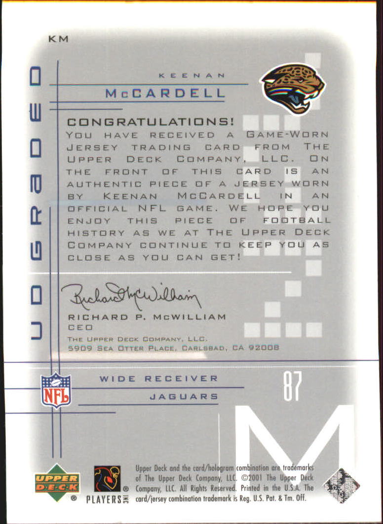 2001 UD Graded Jerseys #KM Keenan McCardell back image