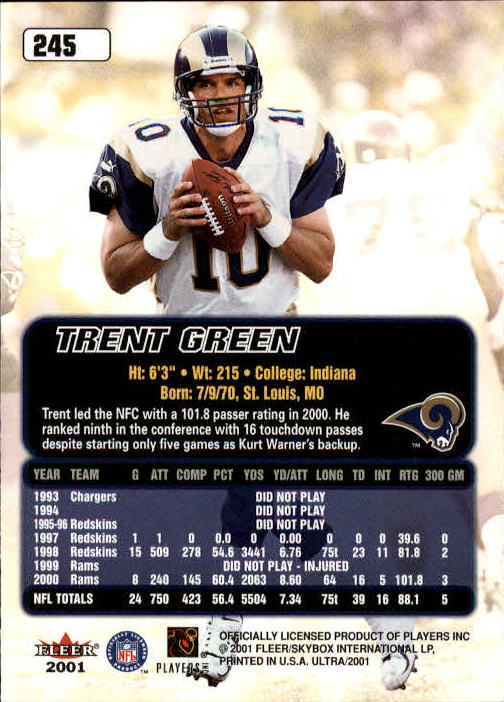 2001 Ultra #245 Trent Green back image