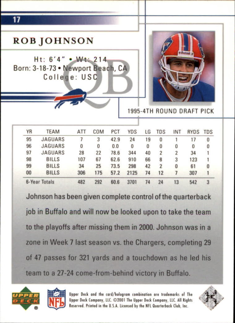 2001 Upper Deck Football "Main Set" Cards - Picture 33 of 361