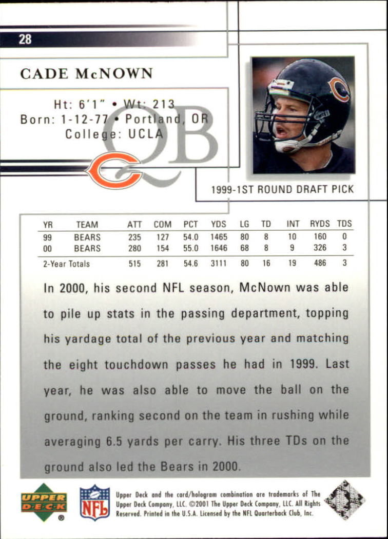2001 Upper Deck #28 Cade McNown back image