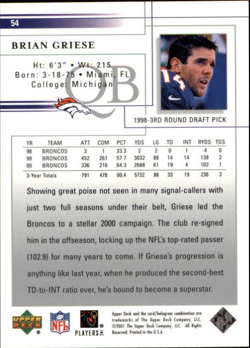 2001 Upper Deck Football "Main Set" Cards - Picture 101 of 361