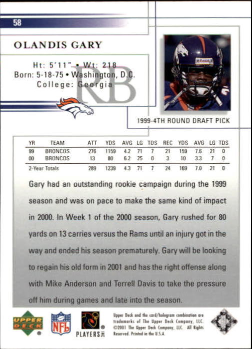2001 Upper Deck Football "Main Set" Cards - Picture 109 of 361