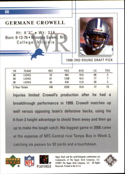 2001 Upper Deck Football "Main Set" Cards - Picture 113 of 361