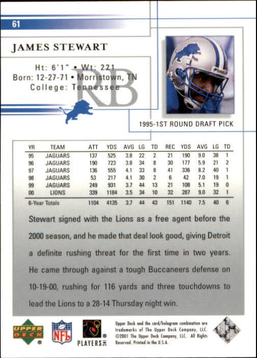 2001 Upper Deck Football "Main Set" Cards - Picture 115 of 361