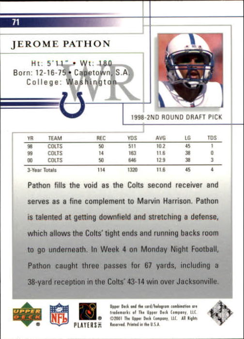 2001 Upper Deck Football "Main Set" Cards - Picture 135 of 361
