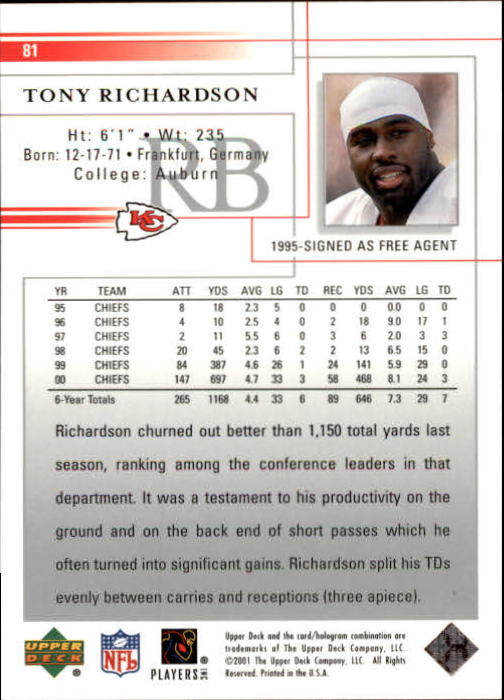 2001 Upper Deck Football "Main Set" Cards - Picture 153 of 361