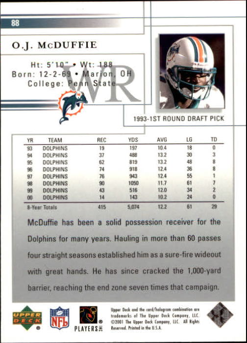 2001 Upper Deck Football "Main Set" Cards - Picture 165 of 361